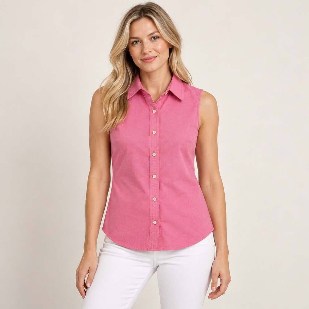 L.L.Bean Pink Sleeveless Button Front Shirt Cotton Collared Preppy Summer Top XS